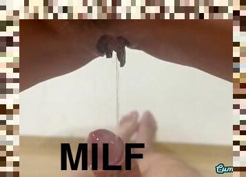 4K Milf Hot Wife rides my cock ad gives a piss shower on it Close up POV